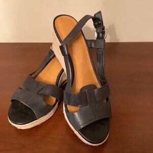 Franco Sarto Black Leather Espadrille Sandals | Size 7.5